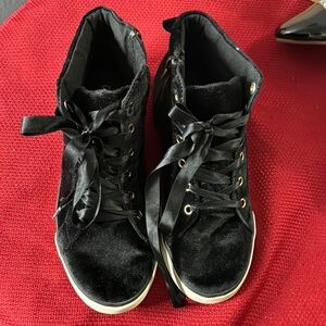 Black Velvet High-Top Sneakers